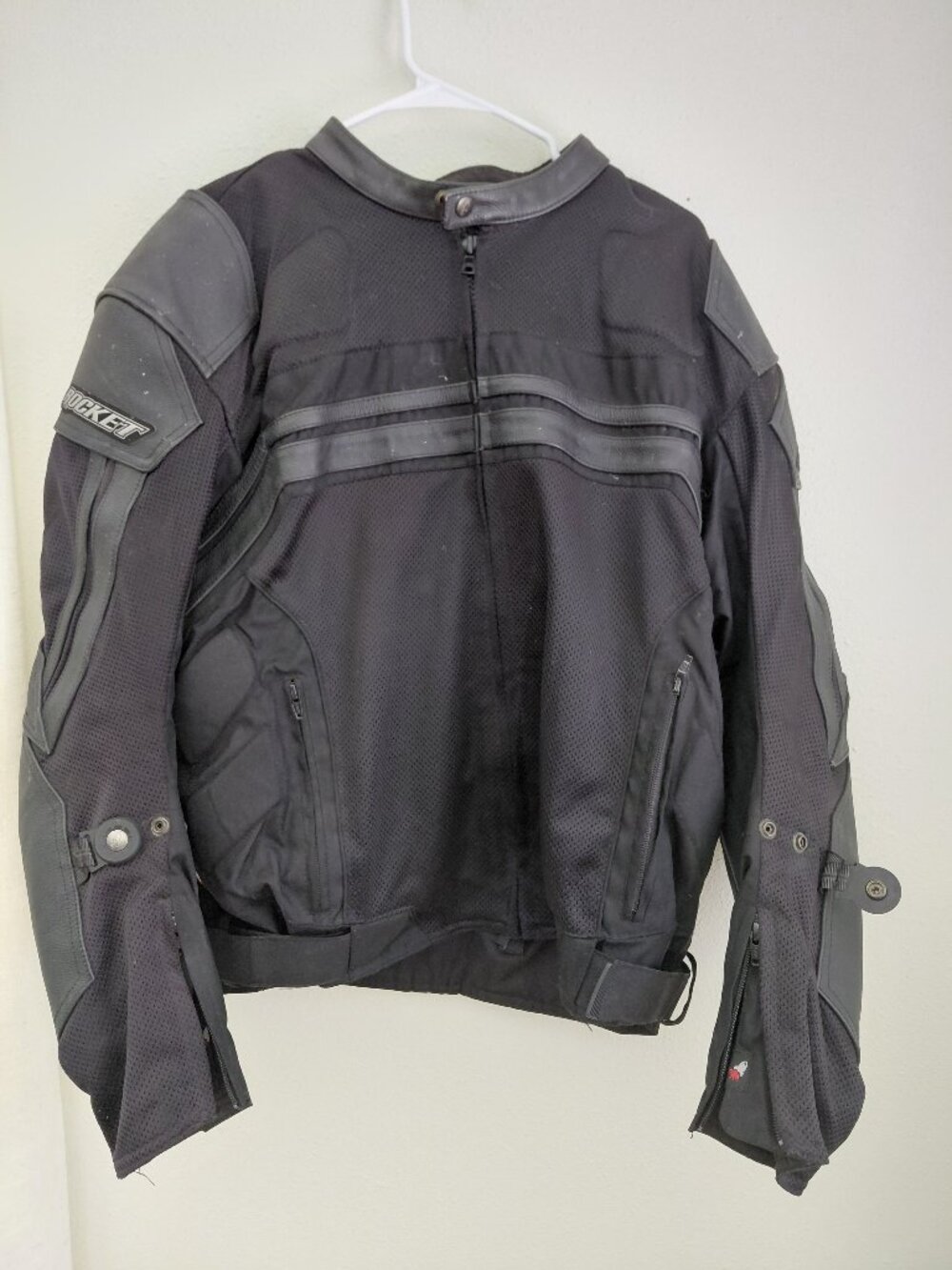 Joe Rocket Black Mesh Motorcycle Jacket Padded Leather Large Pockets
